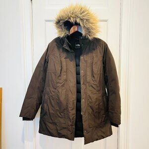 The North Face Womens Arctic Parka Down Coat Size XL Brown Hooded